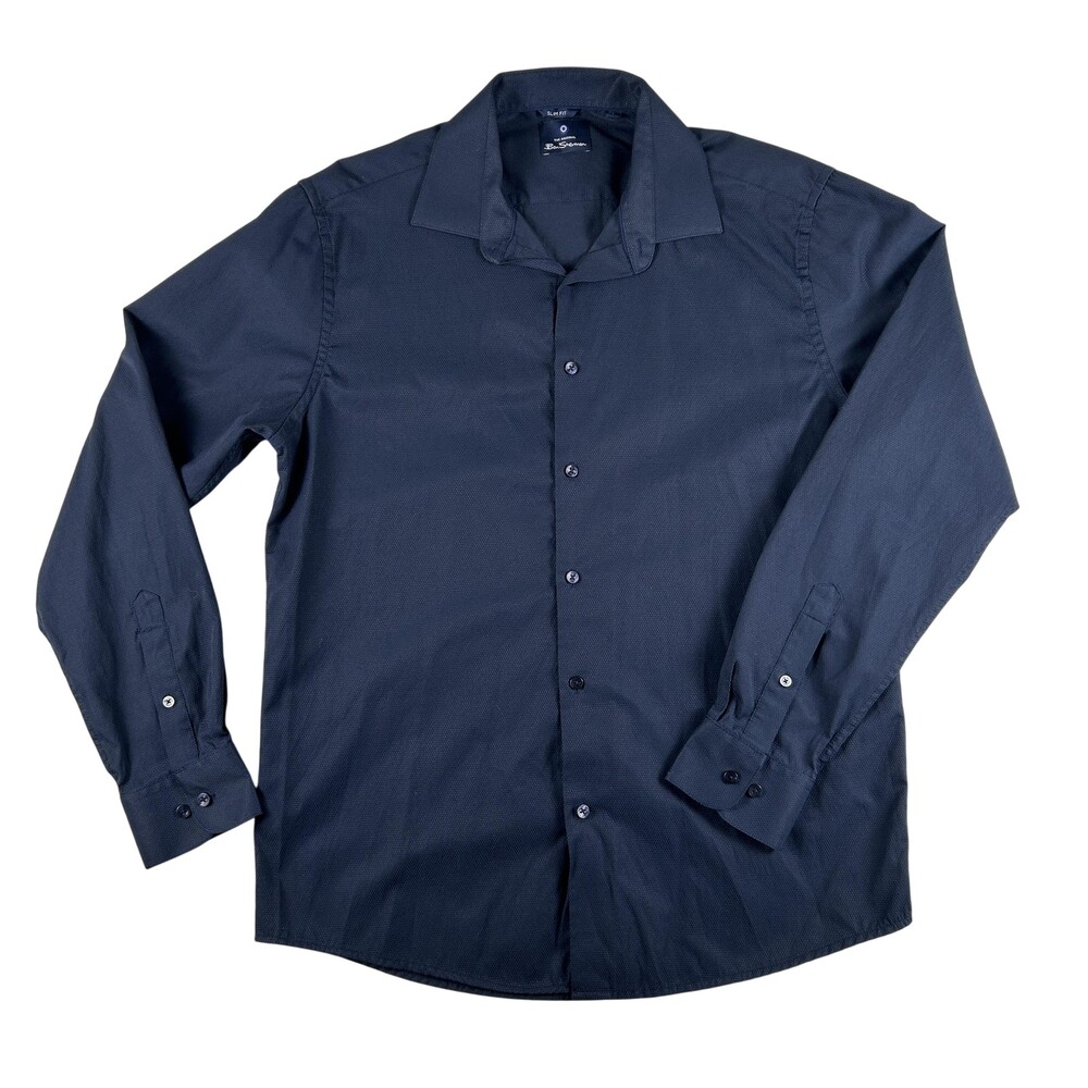 Ben Sherman Dress Shirt Mens 16.5 34/35 Blue Slim Fit Geometric Long Sleeve